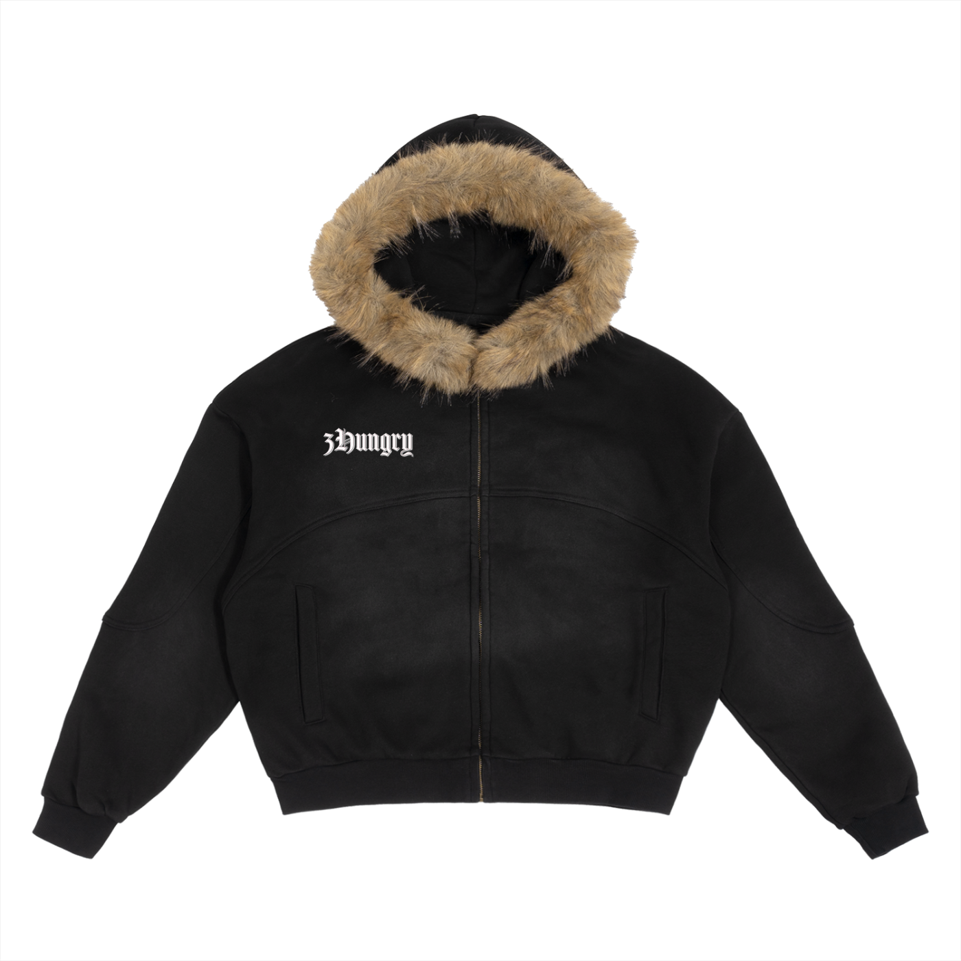 FUURRY ASHED HOODED ZIP UP