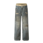 (JJEANZ)”Doubble Jean look Women's Ripped Jeans”